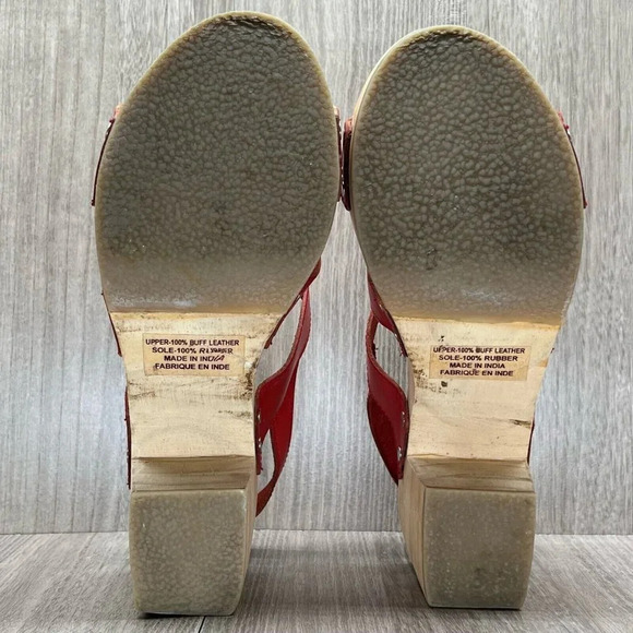 UO Cooperative Sandals Women 7 Gladiator Slingback Wooden Block Heel Leather Red - Picture 10 of 13